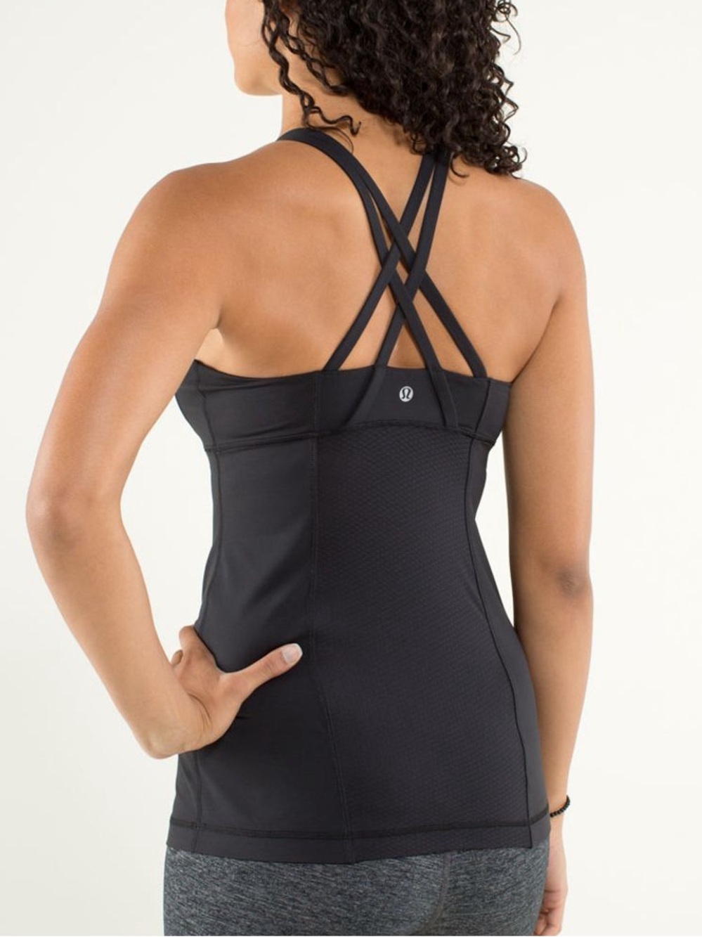 Lululemon Energy Tank Top Medium Black Crossback Built In Bra Athletic Yoga - Picture 1 of 11